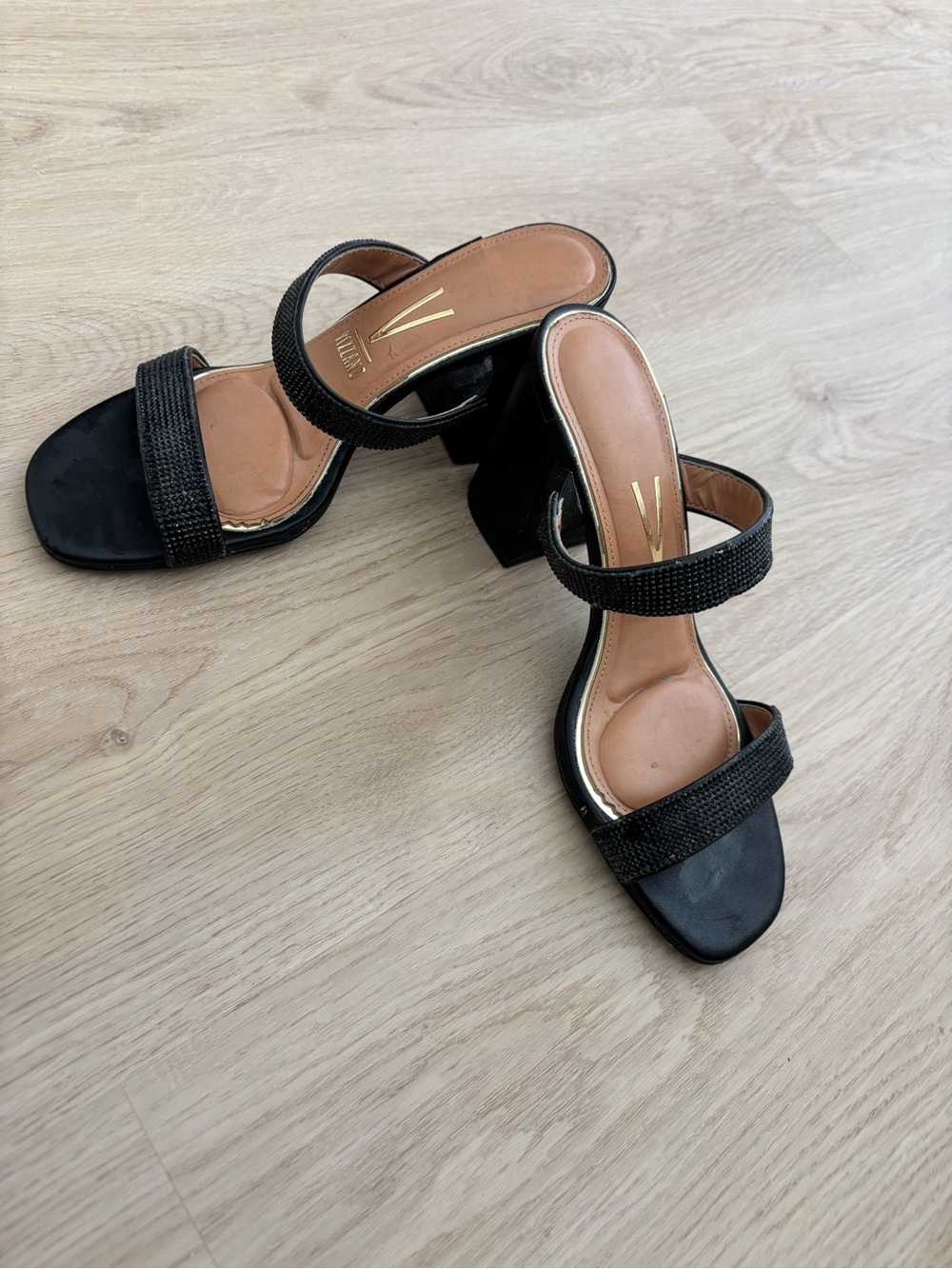 Women’s Black Two-Strap Block Heel Sandals